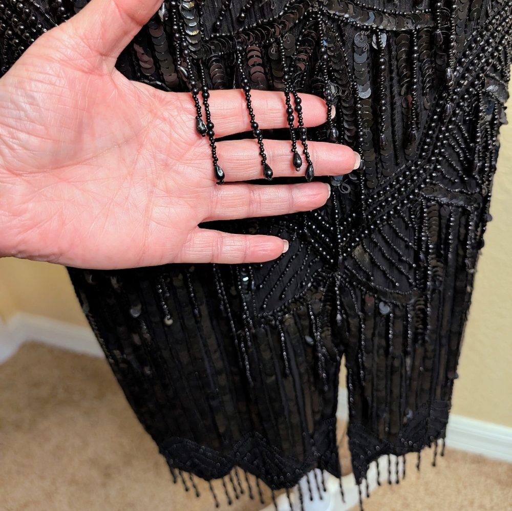 Vintage Laurence Kazar Silk Beaded Coctail Dress - Picture 7 of 13